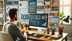 Ragazzo nel suo studio che costruisce un Sito Web con uno dei migliori CMS del 2024